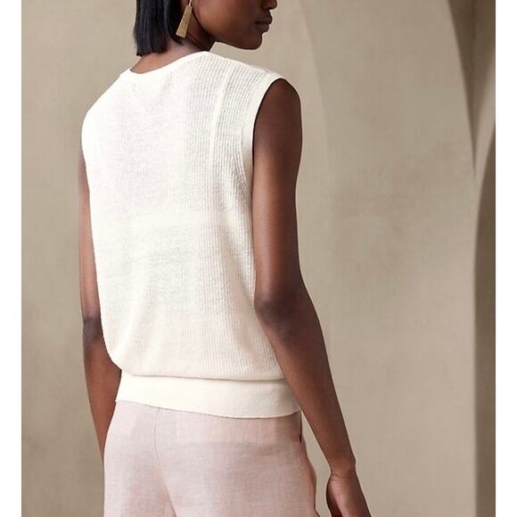 BANANA REPUBLIC Eliza LInen Blend Muscle Tank Top Small Cream Sleeveless Ribbed - Picture 2 of 14